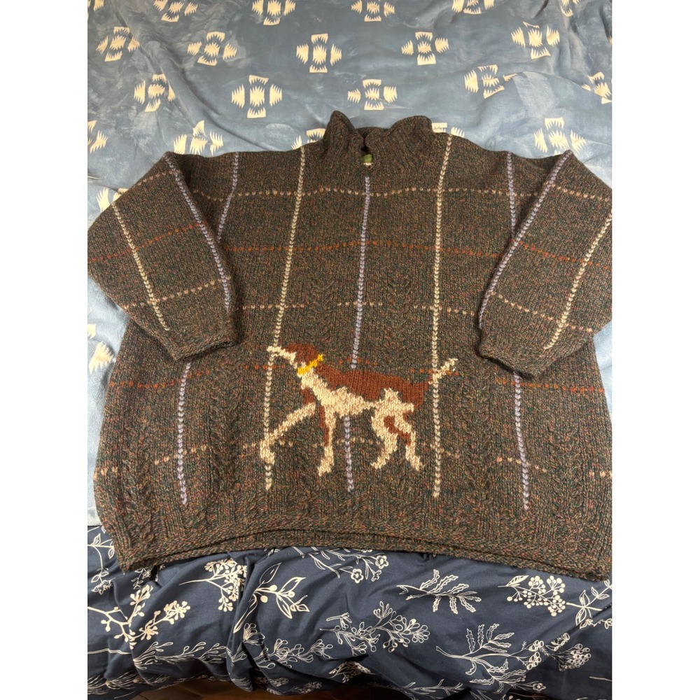 Outback Red Mens Vintage 100% Wool Dog Intarsia Plaid Mock Neck Sweater Large